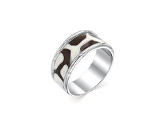 Серебряное кольцо Жираф плоское с эмалью